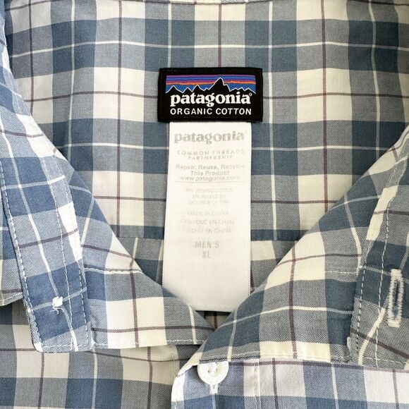 Patagonia Button Down Shirt Mens XL Blue Plaid Fezzman Organic Cotton Blend - Picture 7 of 11